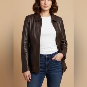 COACH Vintage DarkBrown Soft Leather Zip Jacket 2 Pockets Signature C Lining EUC